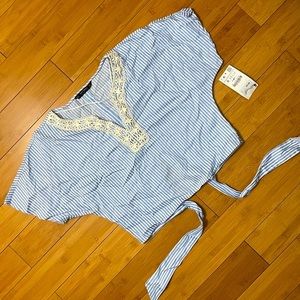 Zara Striped Blouse with Back Tie - SZ S Brand New